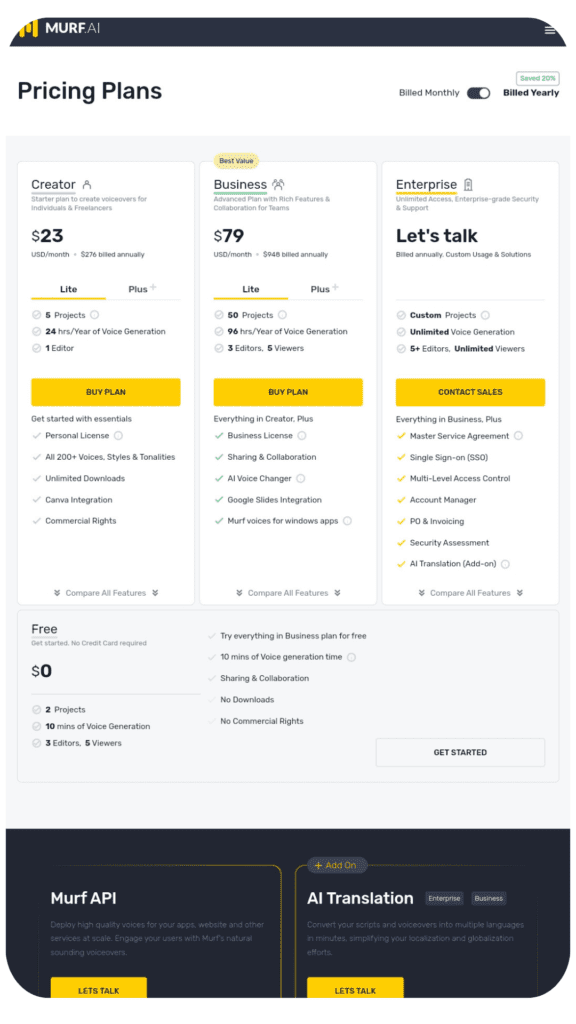 Murf AI Pricing